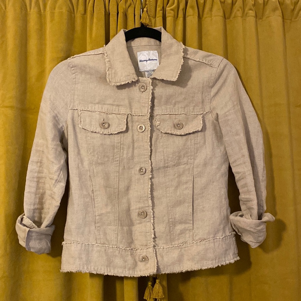 Tommy Bahama Two Palm Raw Edge Linen Jacket Khaki XXS